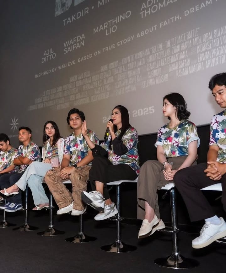Jumpa pers peluncuran trailer dan poster perdana film Film Believe - Takdir, Mimpi, Keberanian di CGV FX Sudirman, Jakarta, Selasa (3/6/2025).