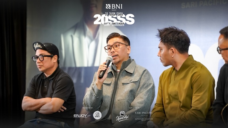 Jumpa pers Konser BNI Presents: 20 Tahun Suara Sammy Simorangkir #20SSS di Hotel Sari Pacific, Menteng, Jakarta Pusat, Selasa (14/4/2026). (Foto - @sammysimorangkir)