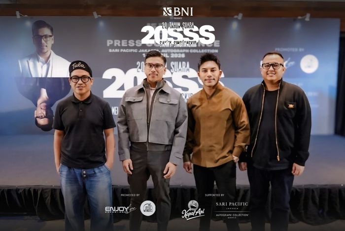 Jumpa pers Konser BNI Presents: 20 Tahun Suara Sammy Simorangkir #20SSS di Hotel Sari Pacific, Menteng, Jakarta Pusat, Selasa (14/4/2026). (Foto - @sammysimorangkir)