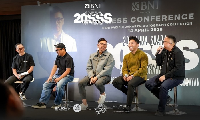 Jumpa pers Konser BNI Presents: 20 Tahun Suara Sammy Simorangkir #20SSS di Hotel Sari Pacific, Menteng, Jakarta Pusat, Selasa (14/4/2026). (Foto - @sammysimorangkir)